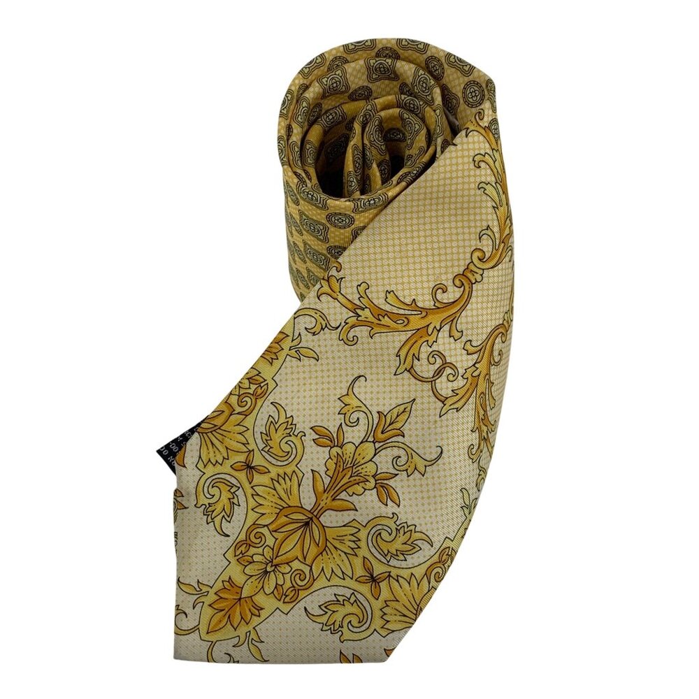 VTG Gianni Versace Yellow Gold Baroque Silk Necktie Italy - Picture 9 of 12